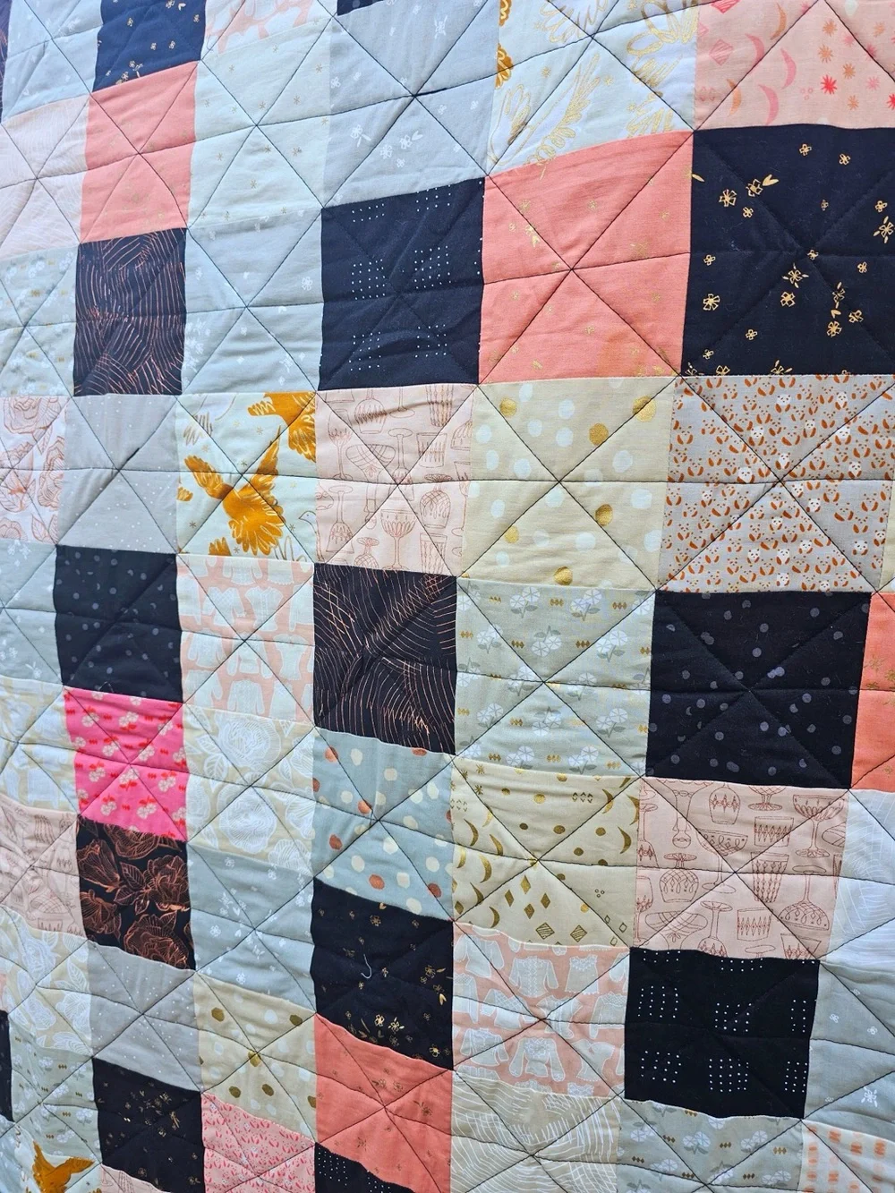 Handmade Ruby Star Society Quilt: Patchwork Vintage Style Heirloom Quilt